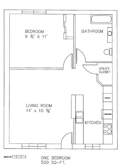 Blueprint layout for Mines Park Garnet one-bedroom apartment unit