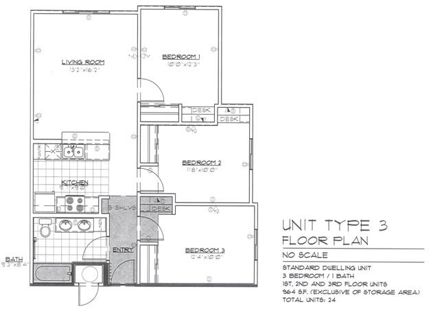 Blueprint layout for Mines Park Graphite three-bedroom apartment unit